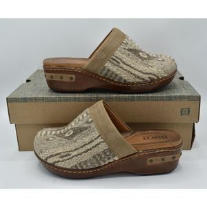 NEW Born Womens Size 8 Bandy Taupe Fabric Birch Slip On Clogs Shoes